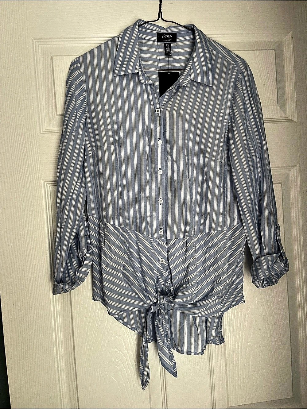 Jones New York Signature Striped Tie-Front Shirt in Blue & White Size Small NWT